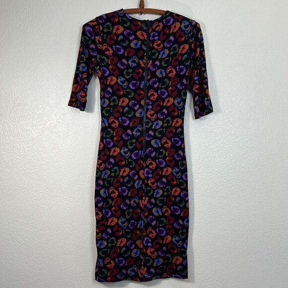 FARM Rio Leopard Print Jersey Sheath Dress in Black Ikat-Dyed Size S - Picture 9 of 13